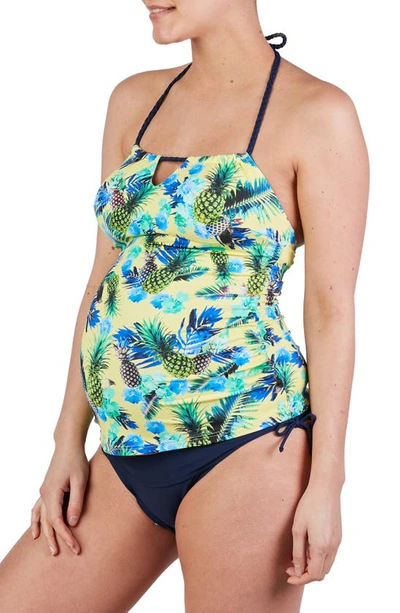 Cache Coeur Maternity Aloha Tankini Halter Swimsuit In Yellow