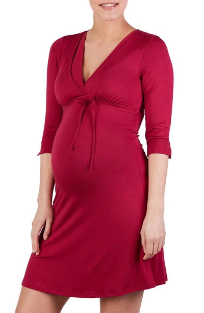 Cache Coeur Maternity Milk 3/4-sleeve Nightgown In Burgundy