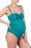 Cache Coeur Bow One-piece Maternity Swimsuit In Green
