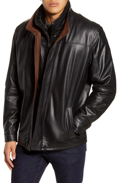 Remy Leather Leather Jacket With Removable Inset Bib In Noir/ Rustic