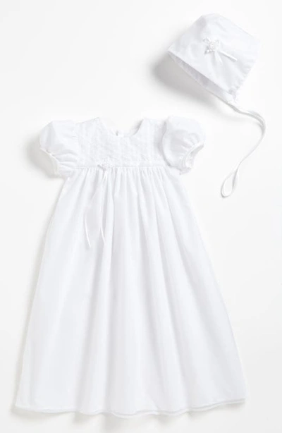 Little Things Mean A Lot Babies' Embroidered Christening Gown & Bonnet In White