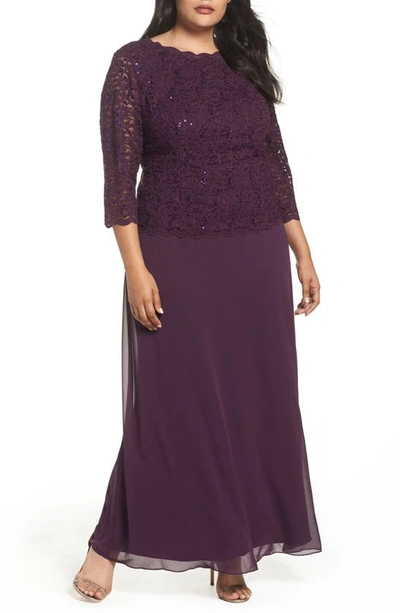 Alex Evenings Mock Two-piece A-line Gown In Deep Plum
