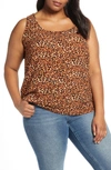 Loveappella Easy Scoop Neck Tank Top In Rust Leopard