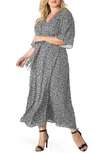 Standards & Practices Short Sleeve Wrap Maxi Dress In Smoke Leopard