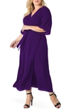 Standards & Practices Short Sleeve Wrap Maxi Dress In Purple