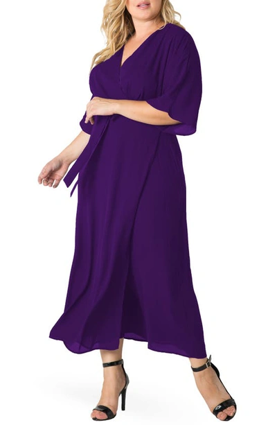 Standards & Practices Short Sleeve Wrap Maxi Dress In Purple