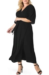 Standards & Practices Short Sleeve Wrap Maxi Dress In Black