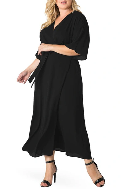 Standards & Practices Short Sleeve Wrap Maxi Dress In Black