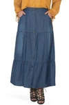 Standards & Practices Denim Maxi Peasant Skirt In Dark Blast