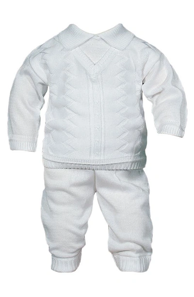 Little Things Mean A Lot Babies' Knit Shirt & Trousers Set In White