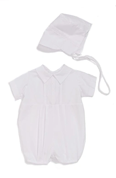 Little Things Mean A Lot Babies' Christening Romper & Hat Set In White