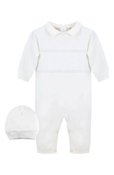 Carriage Boutique Babies' Elegant Christening Romper & Hat Set In White