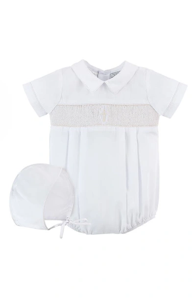 Carriage Boutique Babies' Smocked Christening Bodysuit & Bonnet Set In White