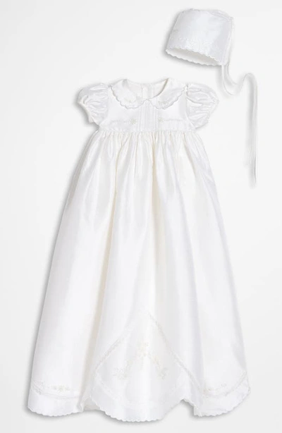 Little Things Mean A Lot Babies' Dupioni Silk Christening Gown In White