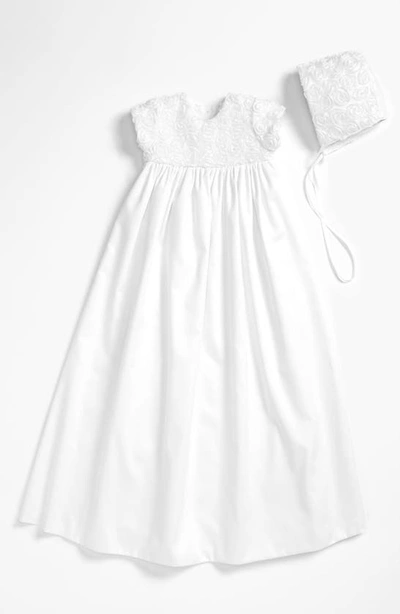 Little Things Mean A Lot Babies' Rosette Gown & Bonnet In White