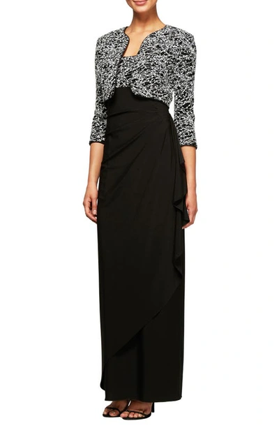Alex Evenings Empire Waist Gown With Bolero Jacket In Black,white