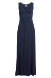 Loveappella V-neck Jersey Maxi Dress In Midnight