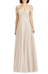 Dessy Collection Off-the-shoulder Cap Sleeve Chiffon Dress In Cameo