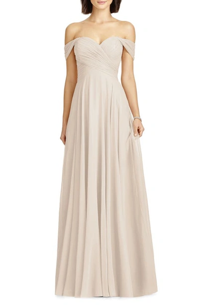 Dessy Collection Off-the-shoulder Cap Sleeve Chiffon Dress In Cameo