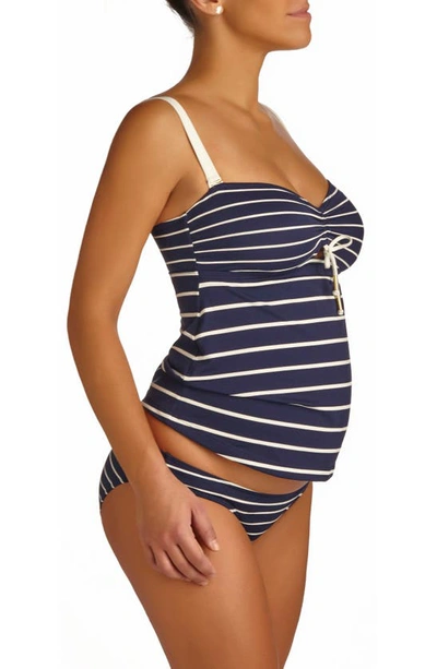 Pez D'or Marine Stripe Maternity Tankini Swimsuit In Pique Navywhite