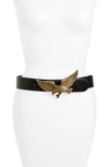 Raina Eagle Leather Belt In Black