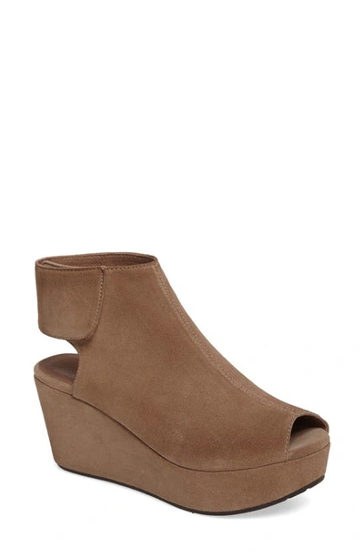 Chocolat Blu Cutout Wedge Sandal In Taupe Suede