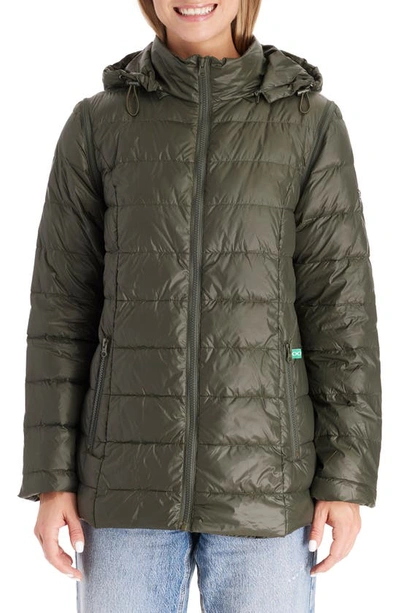 Modern Eternity Lightweight Puffer Convertible 3-in-1 Maternity Jacket In Khaki Green