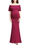 Kimi And Kai Abigail Off The Shoulder Maternity Trumpet Gown In Berry