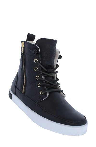 Blackstone 'cw96' Genuine Shearling Lined Sneaker Boot In Black Leather