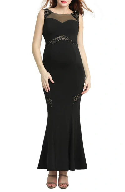 Kimi And Kai Corinne Lace Trim Maternity Mermaid Gown In Black