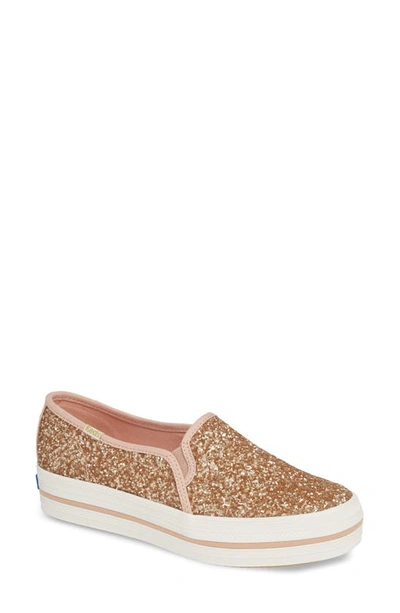 Kedsr For Kate Spade New York Triple Decker Glitter Slip-on Sneaker In Rose Gold