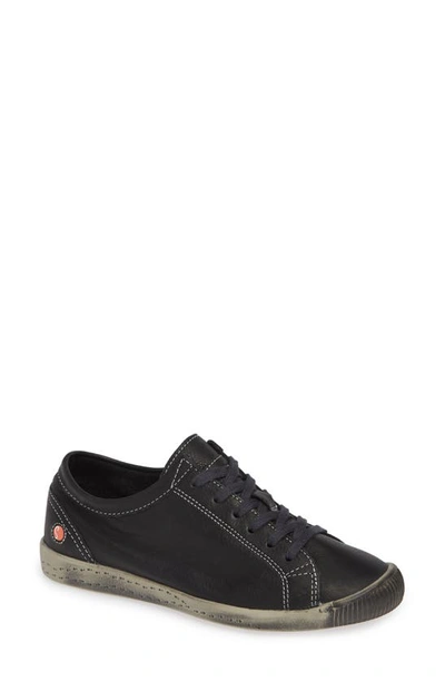 Softinos By Fly London Isla Distressed Sneaker In Black Smooth Leather