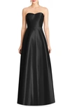 Alfred Sung Strapless Satin A-line Gown In Black