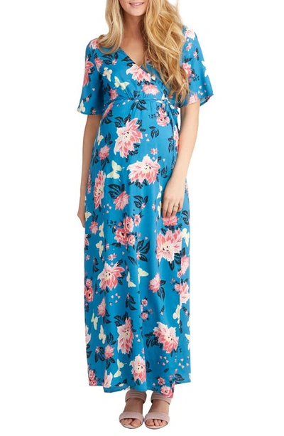 Nom Maternity Landon Maxi Wrap Maternity/nursing Dress In Floral