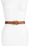Halogenr Double Ring Leather Belt In Cognac
