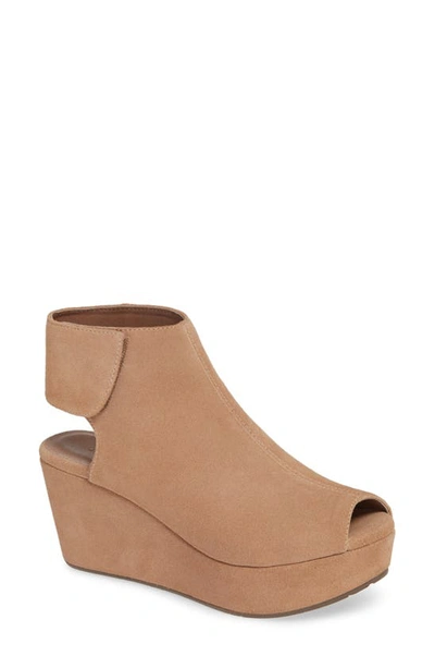Chocolat Blu Cutout Wedge Sandal In Tan Suede