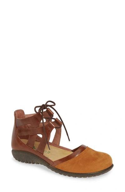 Naot Kata Lace-up Sandal In Amber/ Maple Brown Nubuck