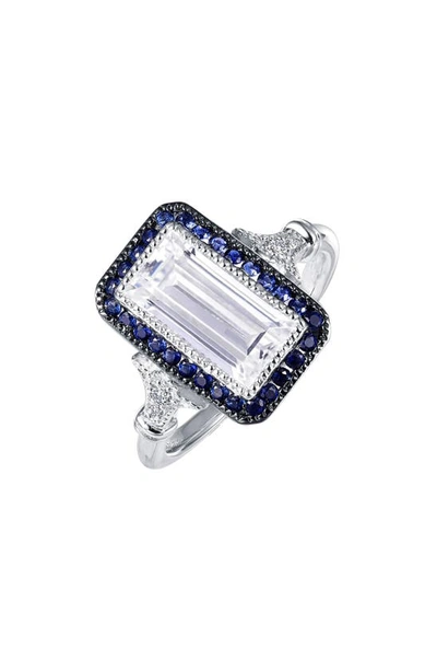 Lafonn Art Deco Simulated Diamond Ring In Silver/ Clear/ Blue