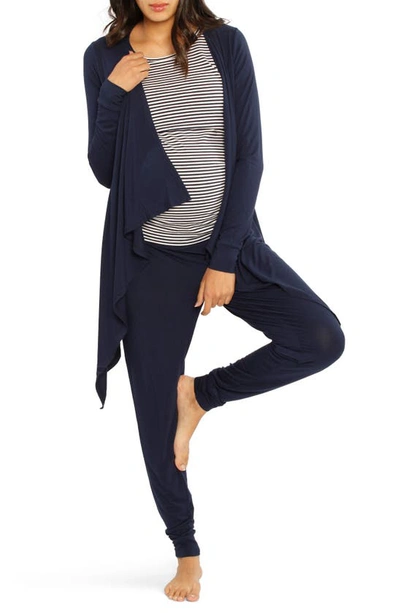 Angel Maternity Maternity/nursing Cardigan, Tank & Trousers Set In Navy