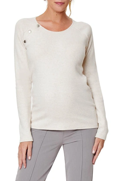 Stowaway Collection Ribbed Herringbone Maternity Sweater In Oatmeal