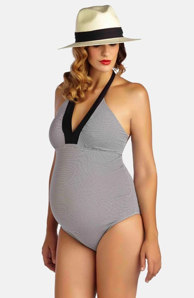 Pez D'or Maternity Textured One-piece Halter Swimsuit In Black