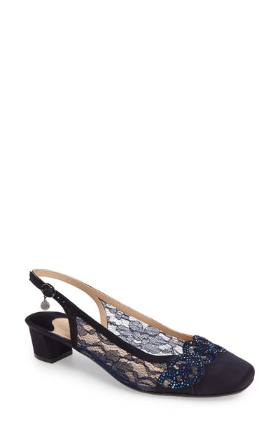 J. Reneé Faleece Crystal Embellished Slingback Pump In Navy Satin