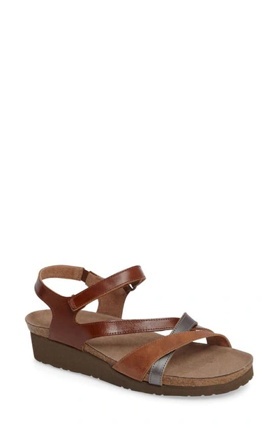 Naot 'sophia' Sandal In Brown/ Silver Leather