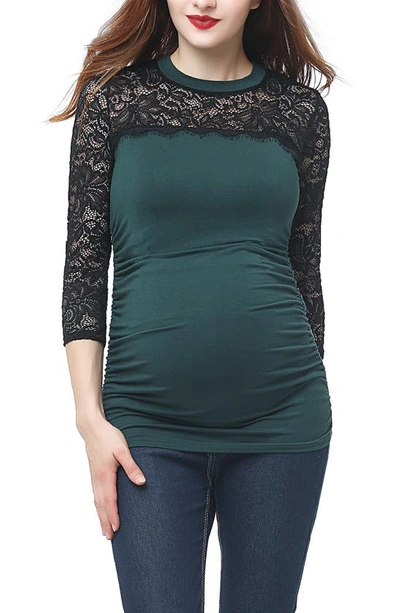 Kimi And Kai Rainey Ruched Maternity Top In Forest Green