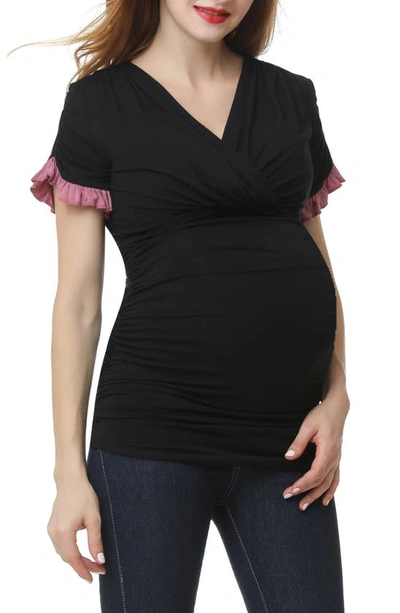 Kimi And Kai Gloria Maternity/nursing Surplice Top In Black