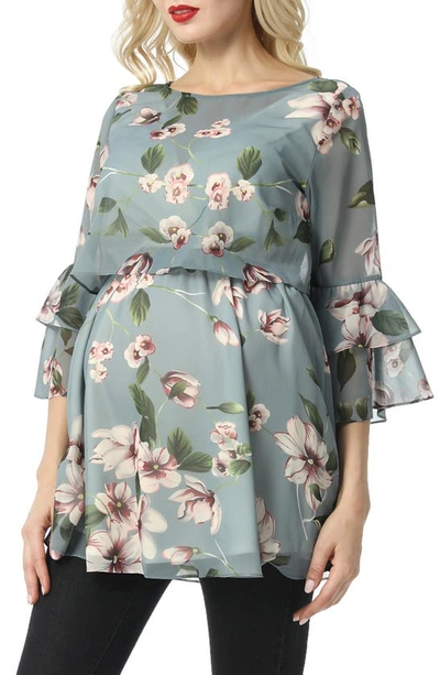 Kimi And Kai Audrey Floral Maternity/nursing Popover Blouse In Multicolored