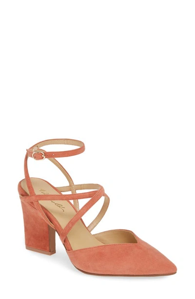 42 Gold Fire Pointy Toe Ankle Strap Pump In Sunset Coral Suede