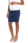 Angel Maternity Over The Belly Ruched Maternity Skirt In Navy