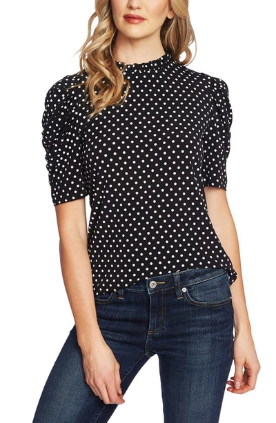 Cece Polka Dot Puff Sleeve Top In Rich Black