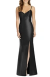 Alfred Sung Surplice Neck Satin Twill Trumpet Gown In Black